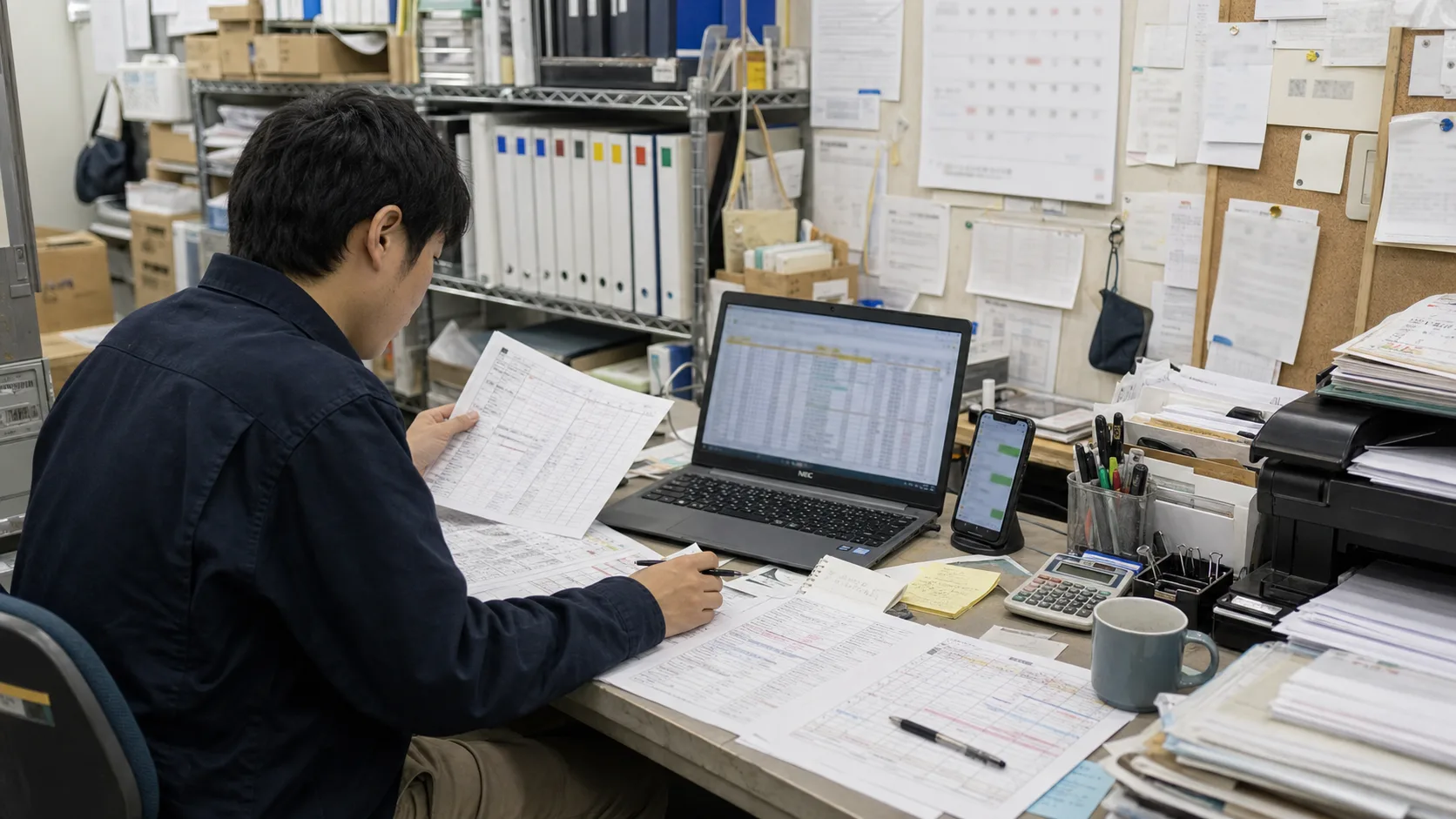 小規模チェーンの担当者が複数店舗のシフトを確認している様子