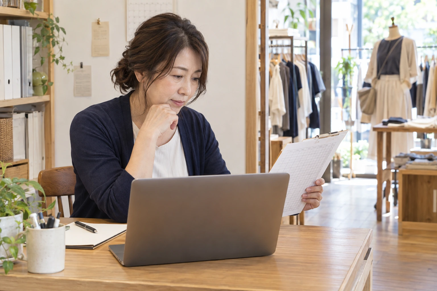 店長がシフト表とパソコンを見比べる利用シーンのイメージ